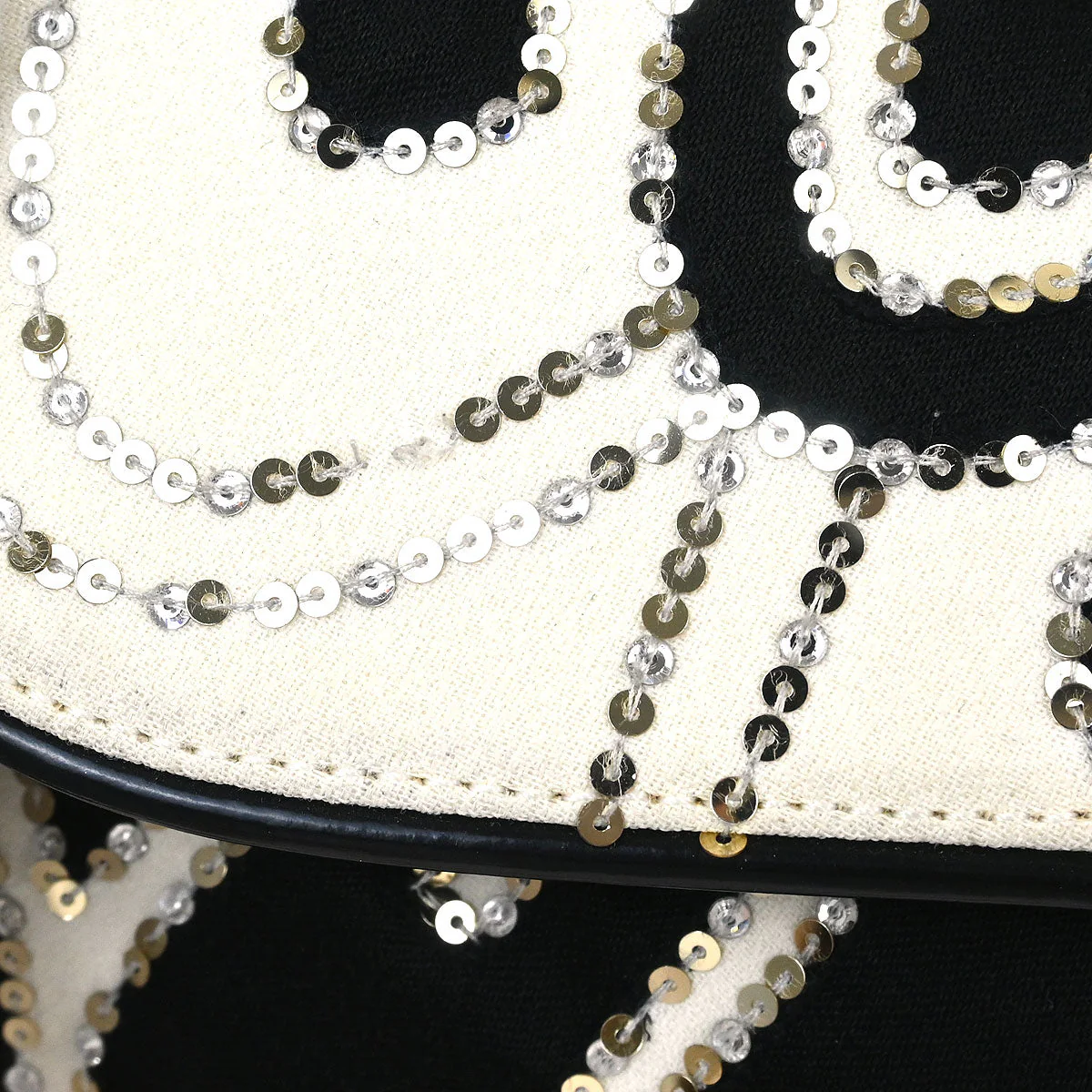 Christian Dior Black White Satin Sequins Saddle Handbag - Image 6