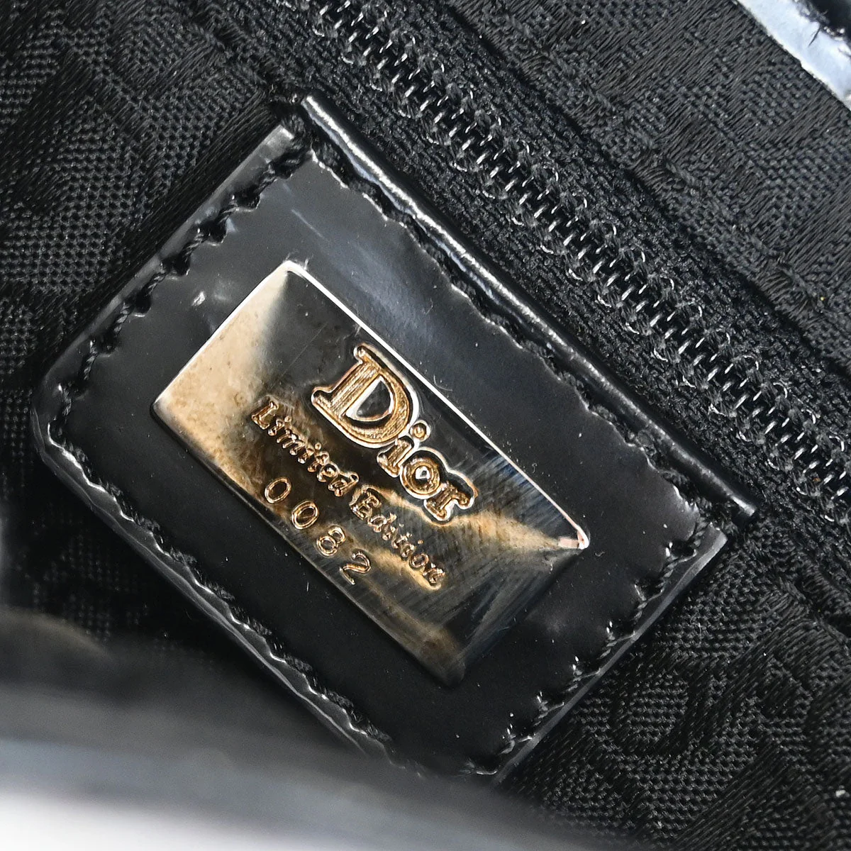 Christian Dior Black White Satin Sequins Saddle Handbag - Image 9