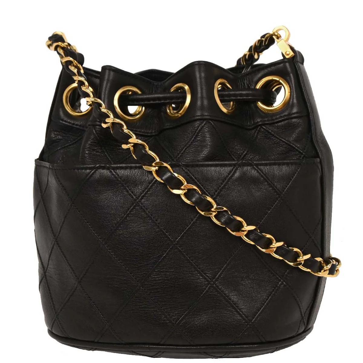 Chanel 1986-1988 Black Lambskin Bicolore Bucket Shoulder Bag - Image 2
