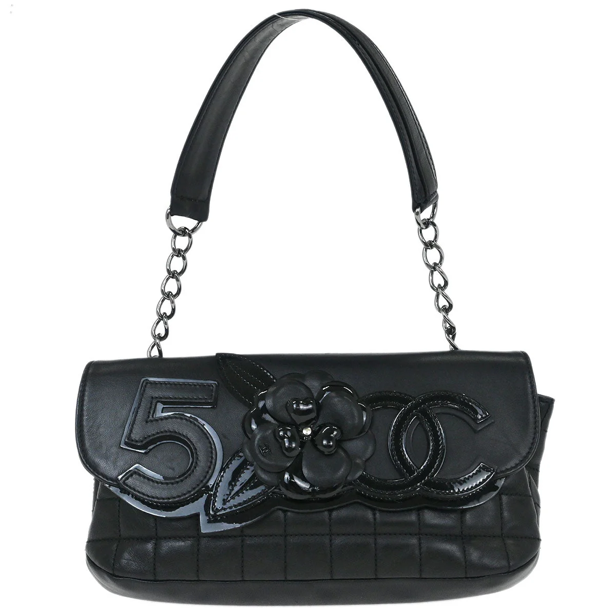 Chanel 2006-2008 Black Lambskin No.5 Choco Bar Shoulder Bag