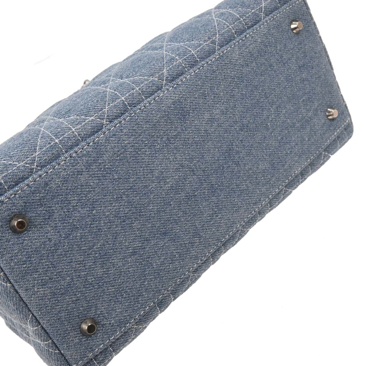 Christian Dior Light Blue Denim Medium Lady Dior Cannage 2way Shoulder Handbag - Image 5