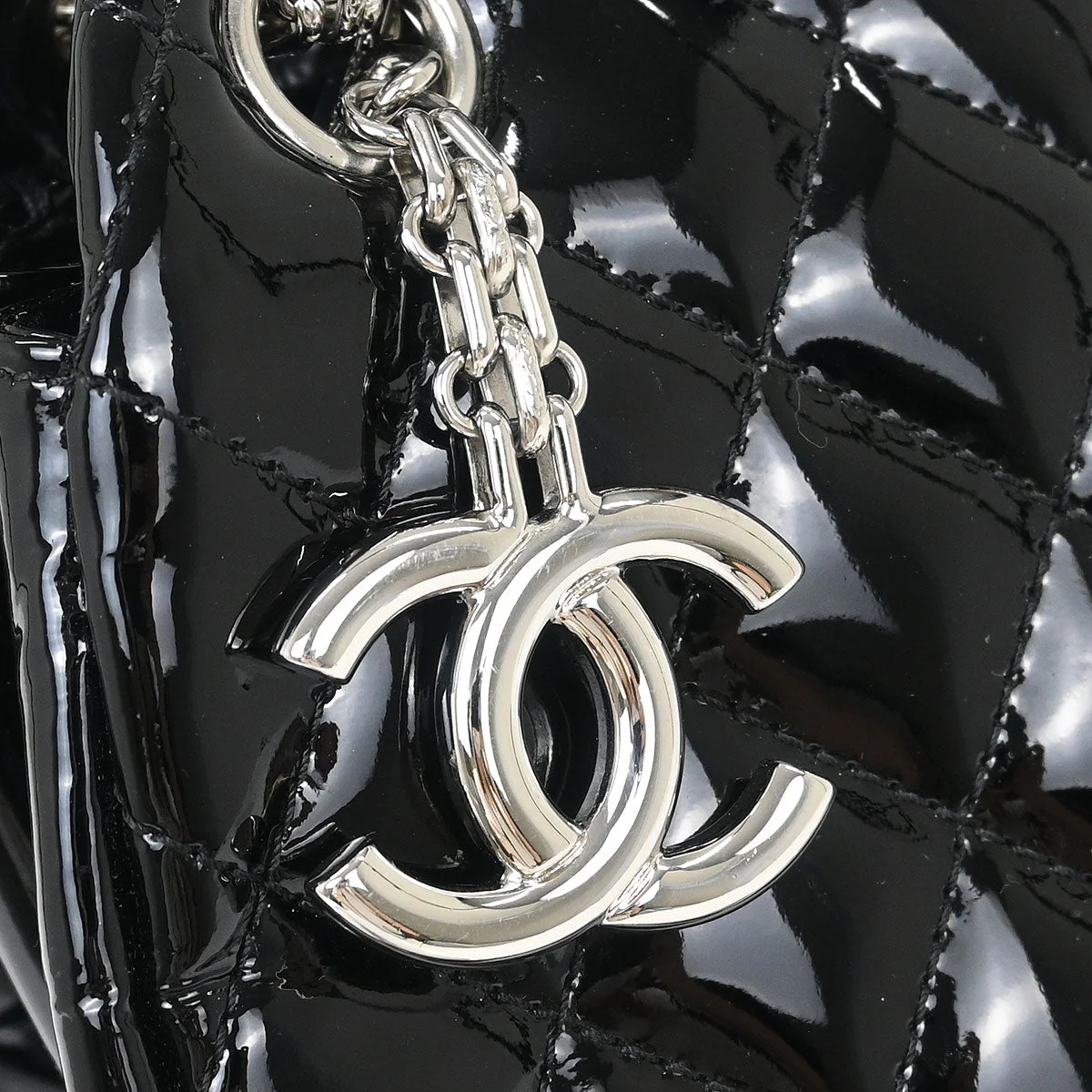 Chanel 2011 Black Patent Leather Large Mademoiselle Bowling Bag - Image 6