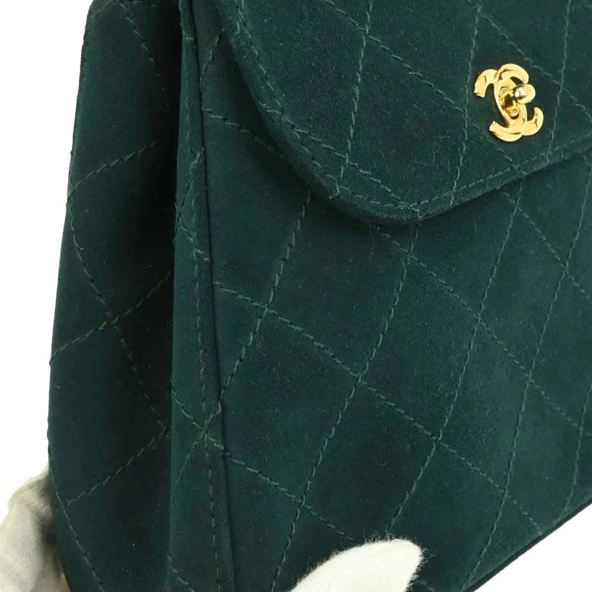 Chanel 1997-1999 Dark Green Suede Handbag - Image 6