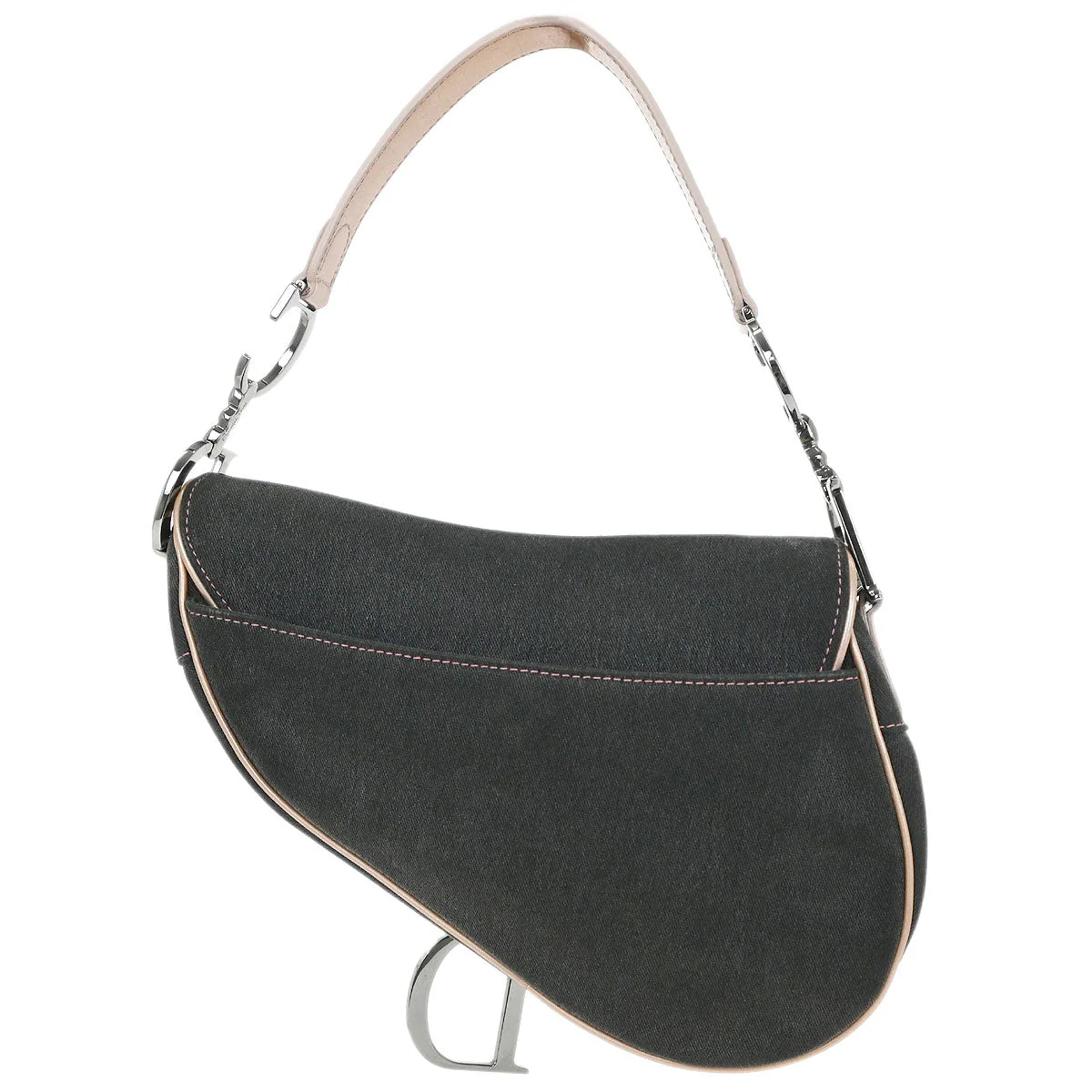 Christian Dior Gray Pink Denim Saddle Handbag - Image 2