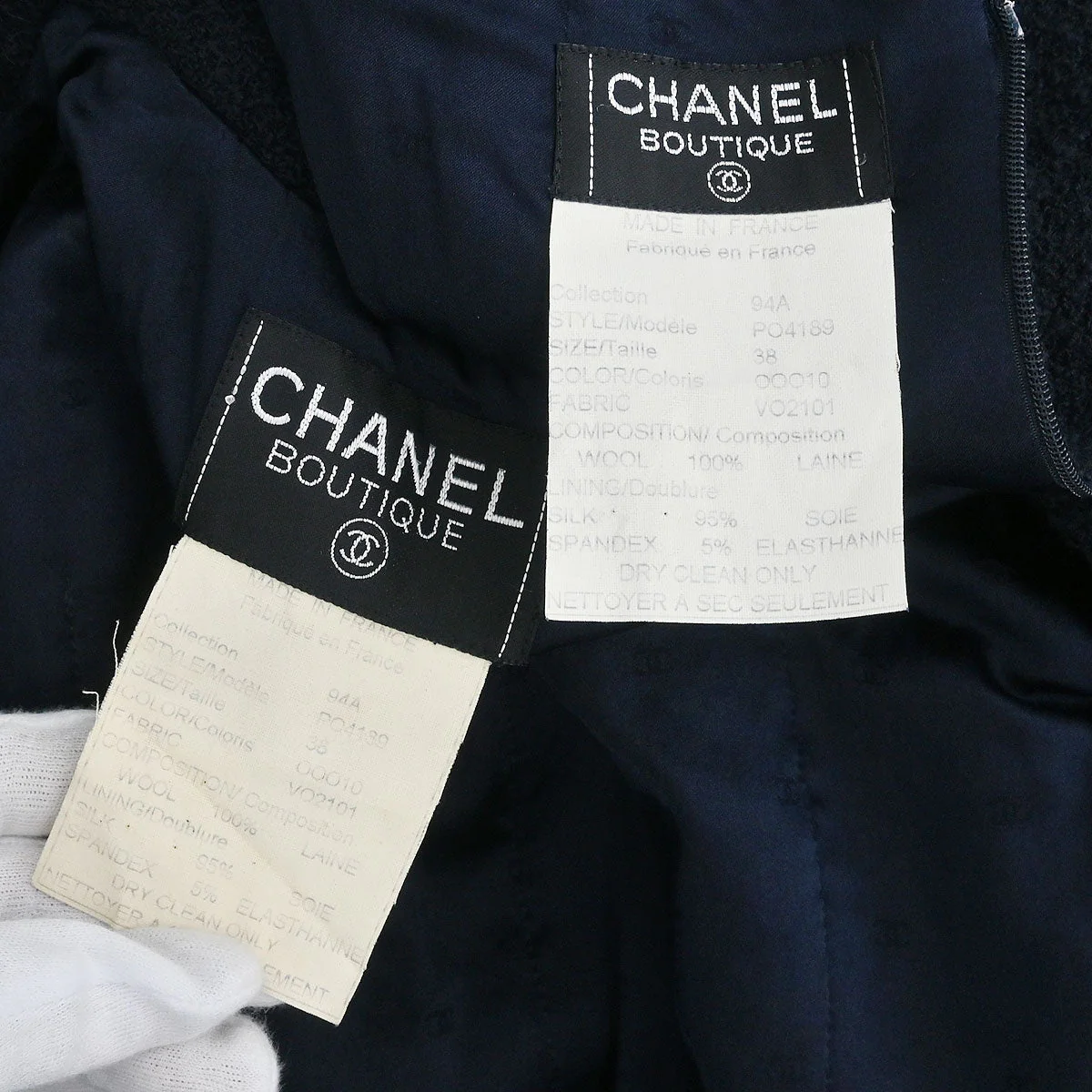 Chanel 1994 Setup Suit Jacket Skirt Navy #38 - Image 10