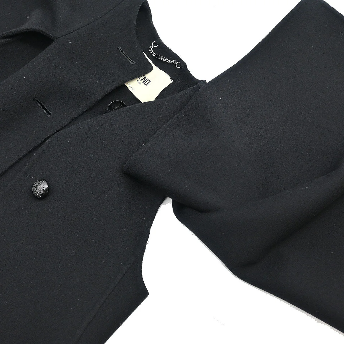 Fendi * Collarless Single Breasted Coat Black #36 - Image 11