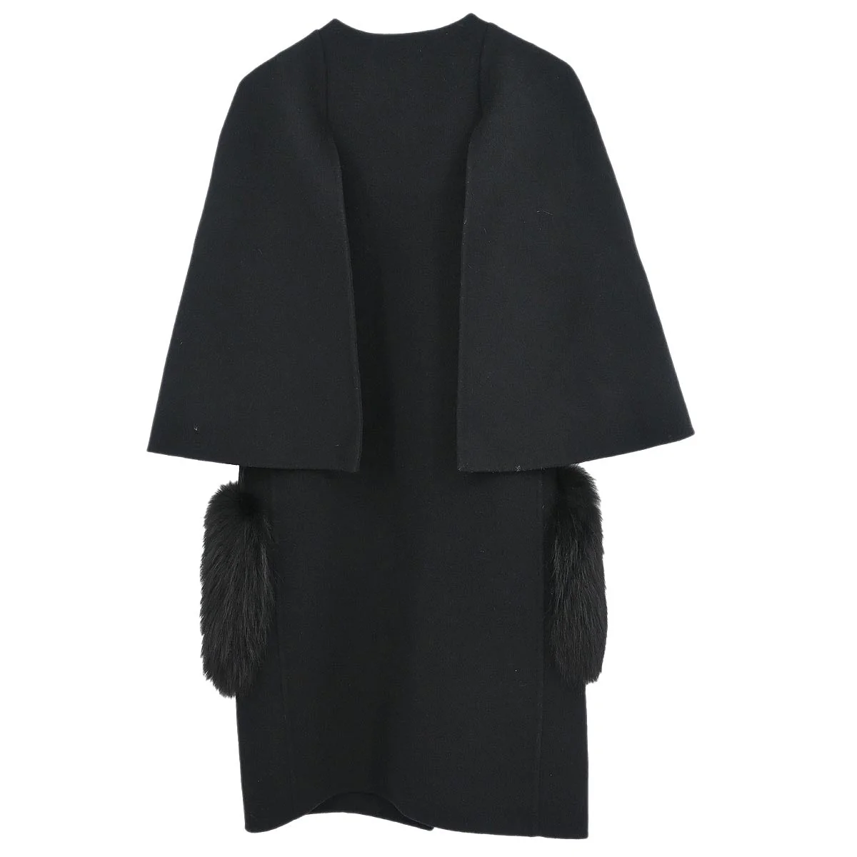 Fendi * Collarless Single Breasted Coat Black #36 - Image 2
