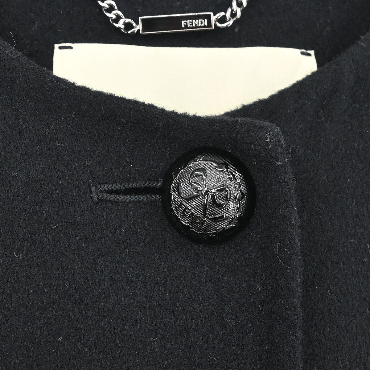Fendi * Collarless Single Breasted Coat Black #36 - Image 6