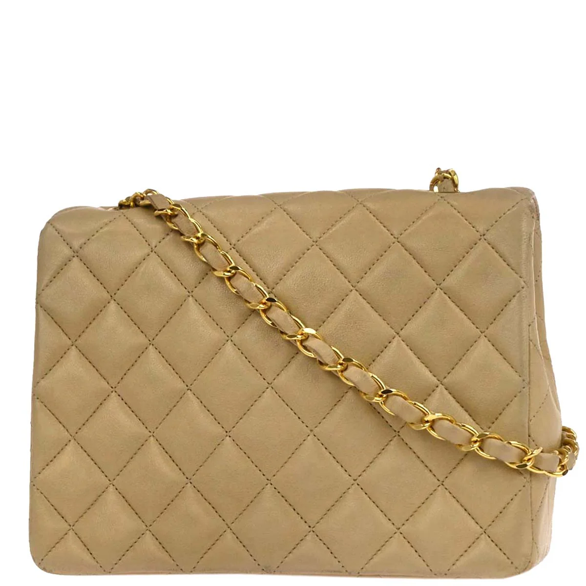 Chanel 1991-1994 Beige Lambskin Classic Square Flap Shoulder Bag - Image 2