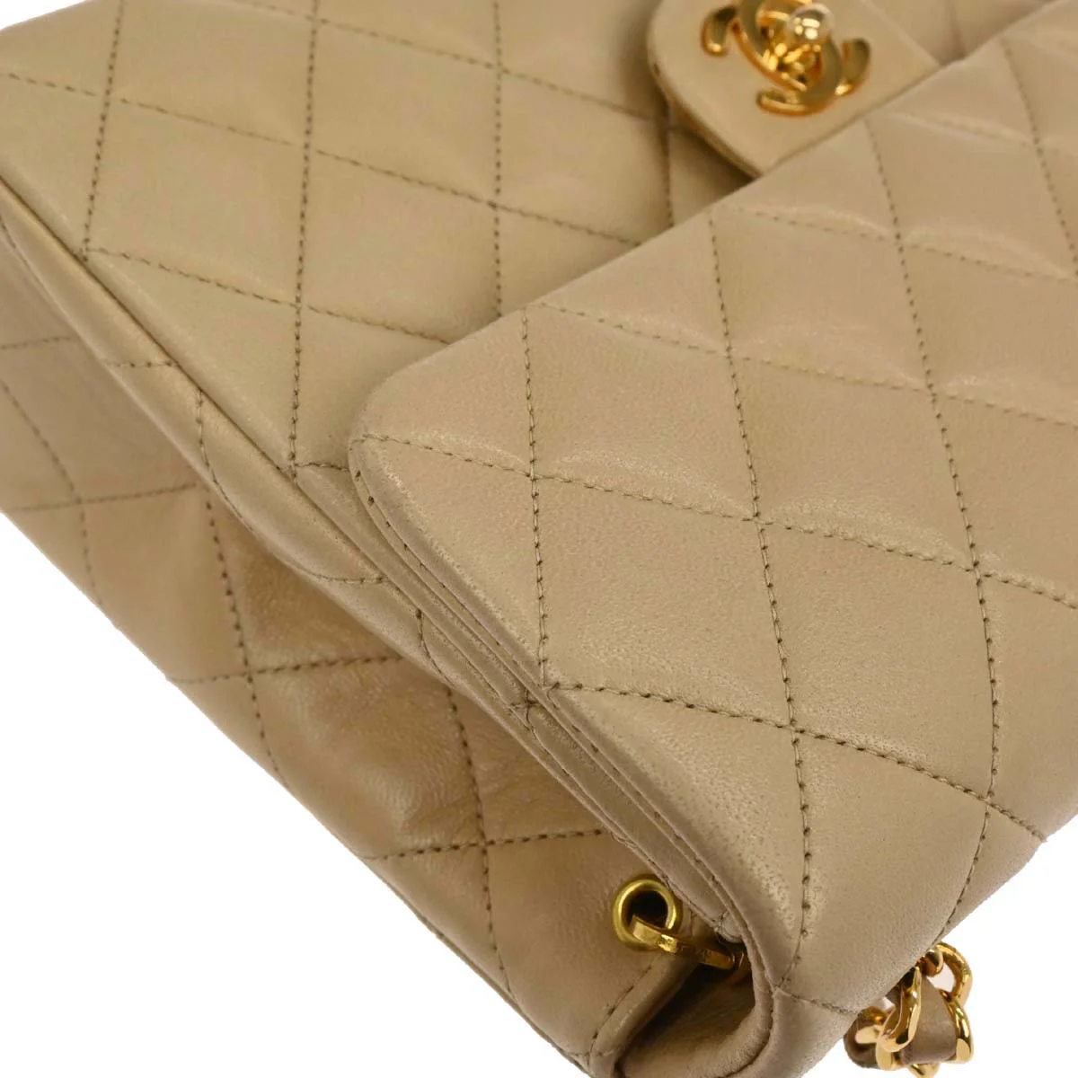 Chanel 1991-1994 Beige Lambskin Classic Square Flap Shoulder Bag - Image 5