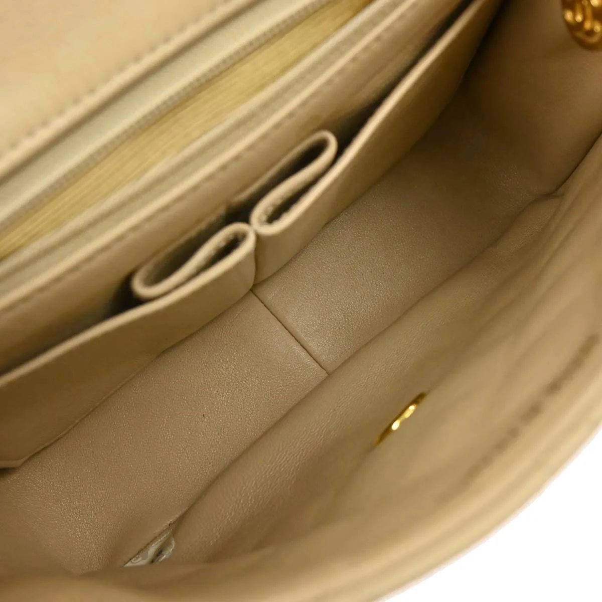 Chanel 1991-1994 Beige Lambskin Classic Square Flap Shoulder Bag - Image 7