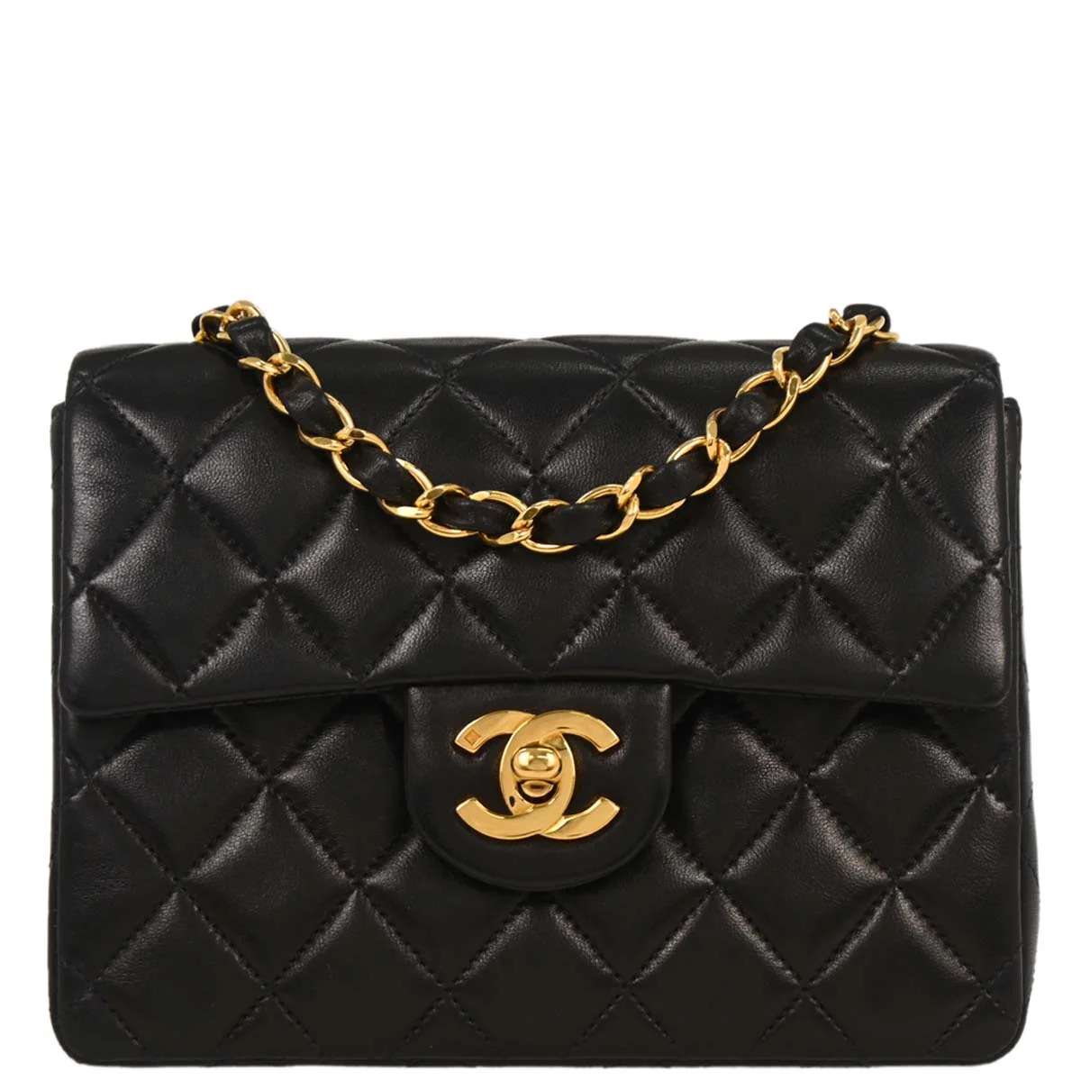Chanel 1996-1997 Black Lambskin Mini Classic Square Flap Shoulder Bag