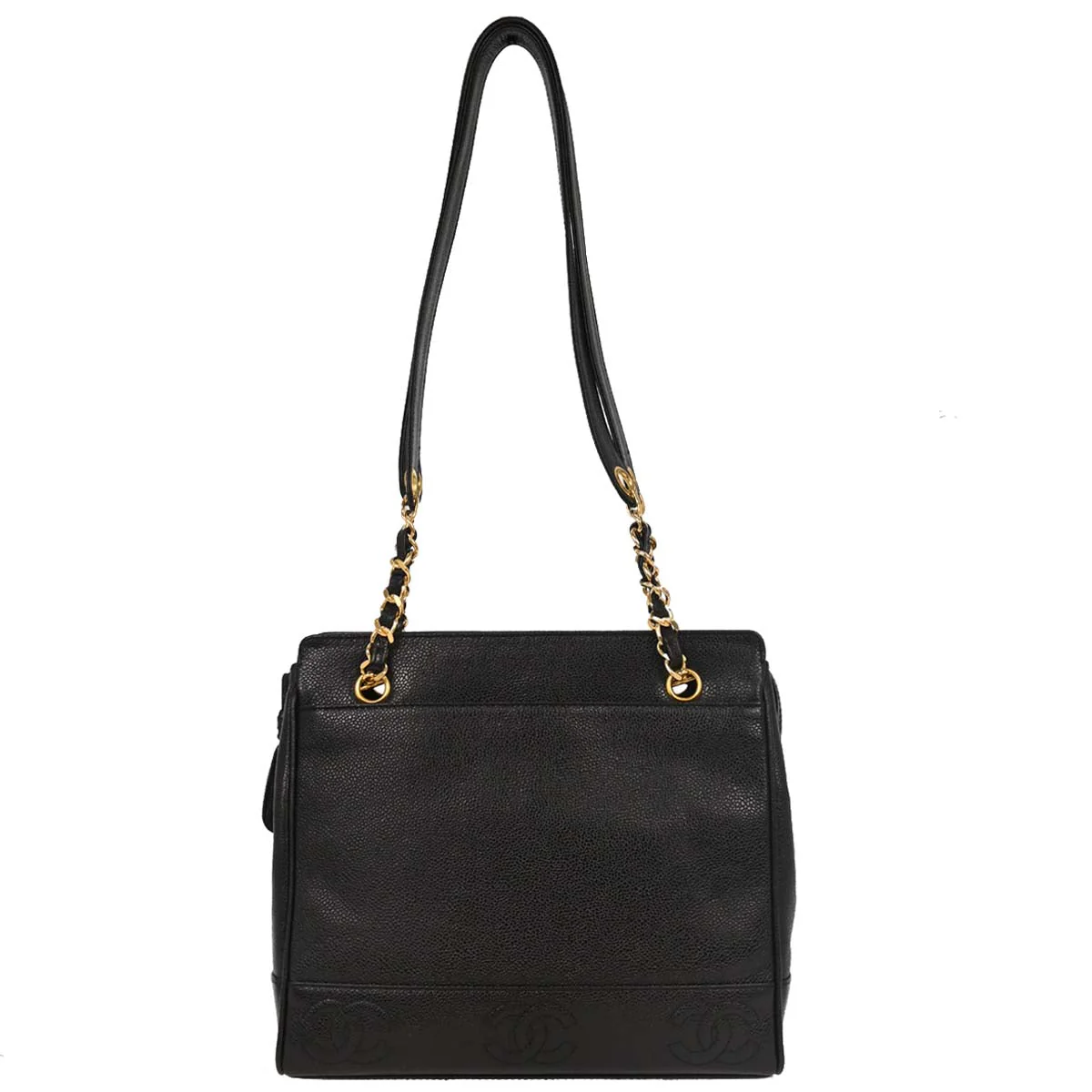 Chanel 1996-1997 Black Caviar Triple CC Shoulder Tote Bag