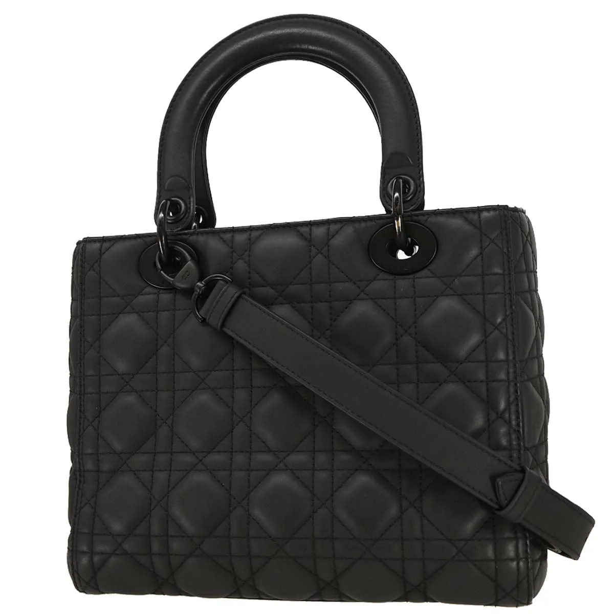 Christian Dior Black Lambskin Lady Dior Cannage Handbag - Image 2