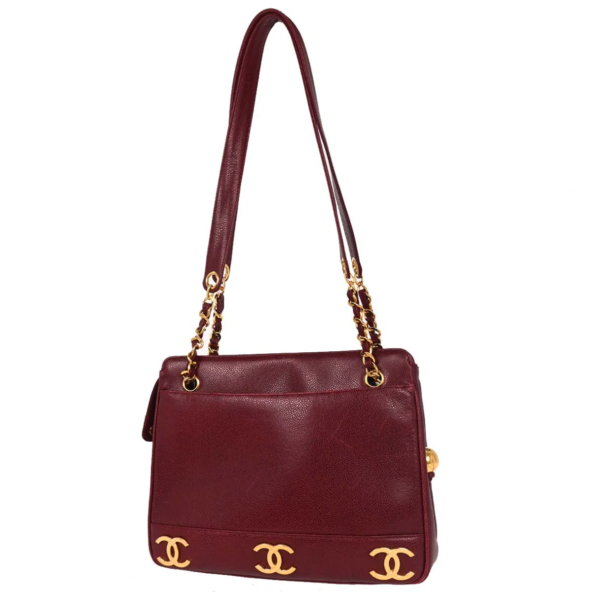 Chanel 1994-1996 Bordeaux Caviar Triple CC Shoulder Tote Bag - Image 2