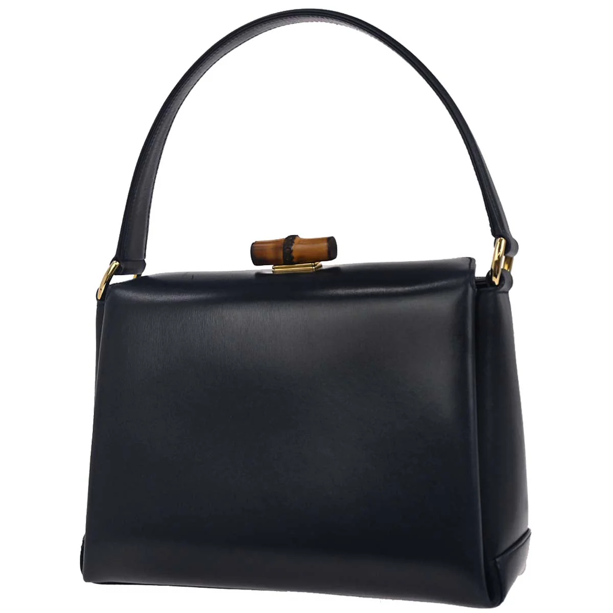 Gucci Navy Leather Bamboo Handbag - Image 2