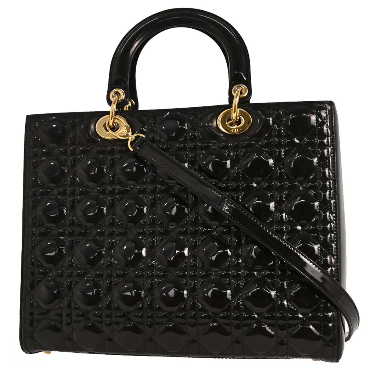 Christian Dior Black Patent Leather Large Lady Dior 2way Shoulder Handbag - Image 2