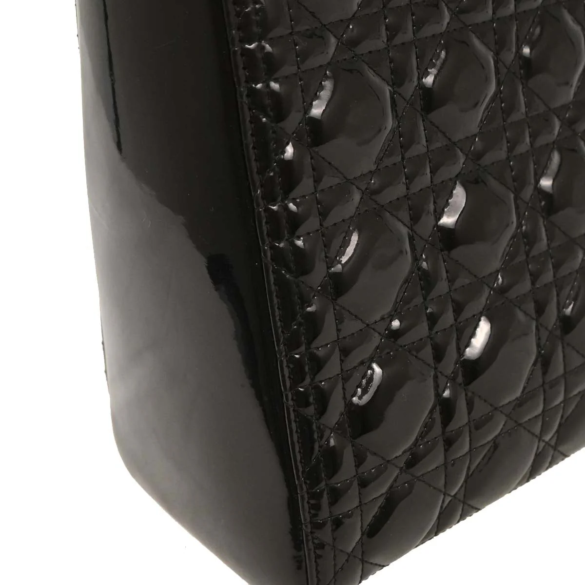 Christian Dior Black Patent Leather Large Lady Dior 2way Shoulder Handbag - Image 3