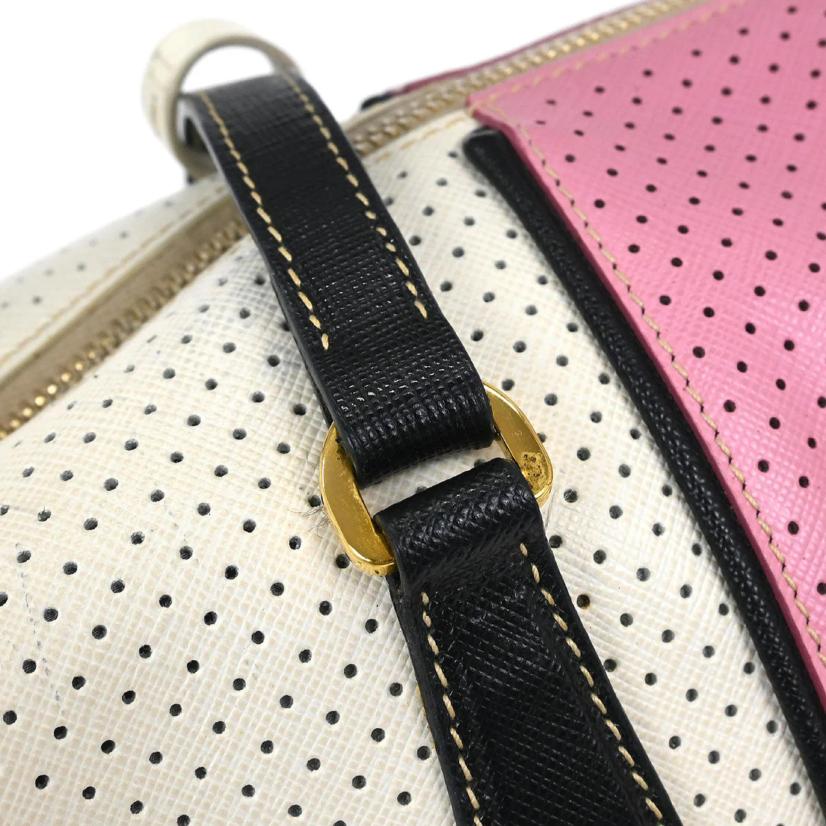 Prada White Pink Perforated Shoulder Bag - Image 4