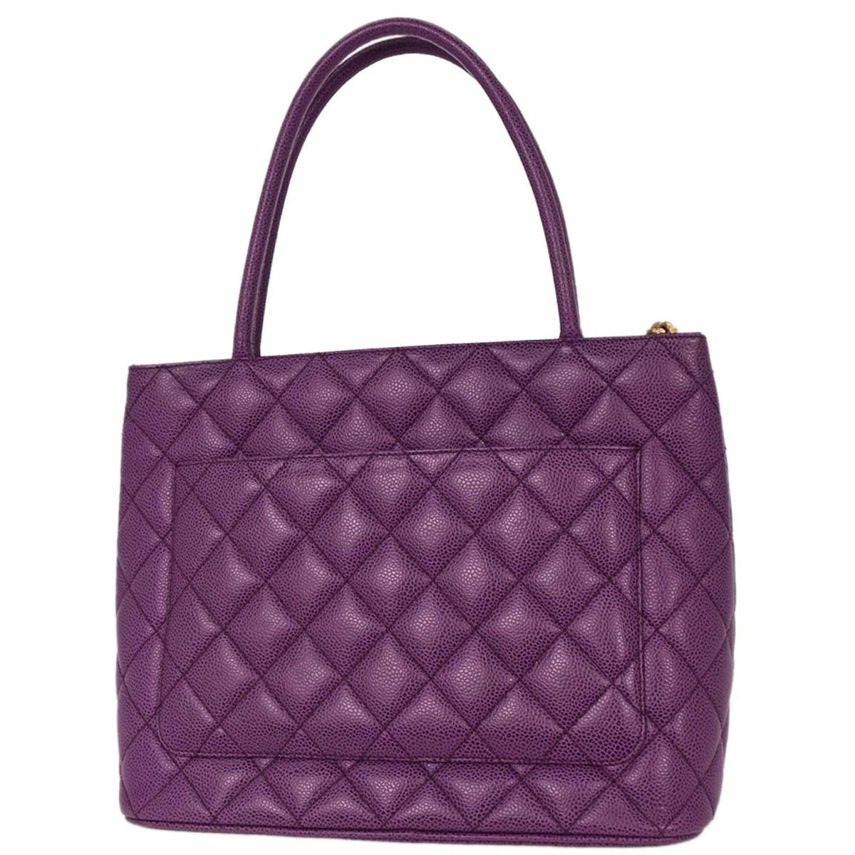 Chanel 2000-2002 Purple Caviar Medallion Tote Handbag - Image 2