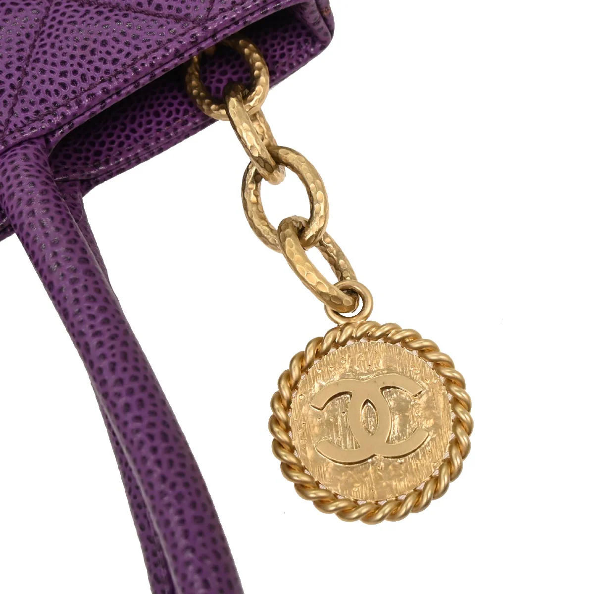Chanel 2000-2002 Purple Caviar Medallion Tote Handbag - Image 4