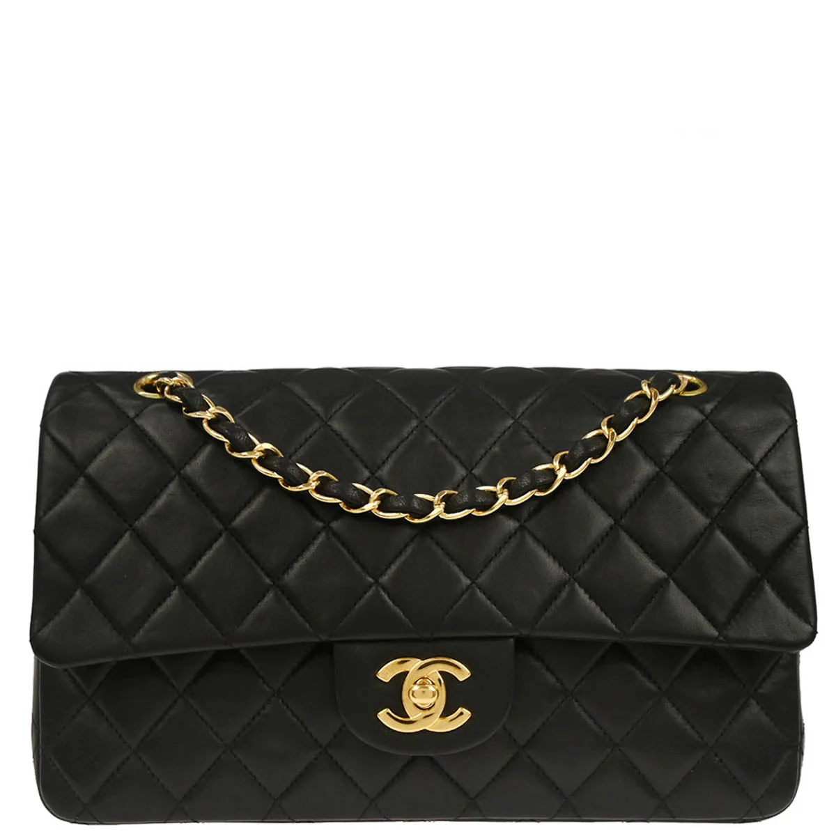 Chanel 2000-2002 Black Lambskin Medium Classic Double Flap Shoulder Bag
