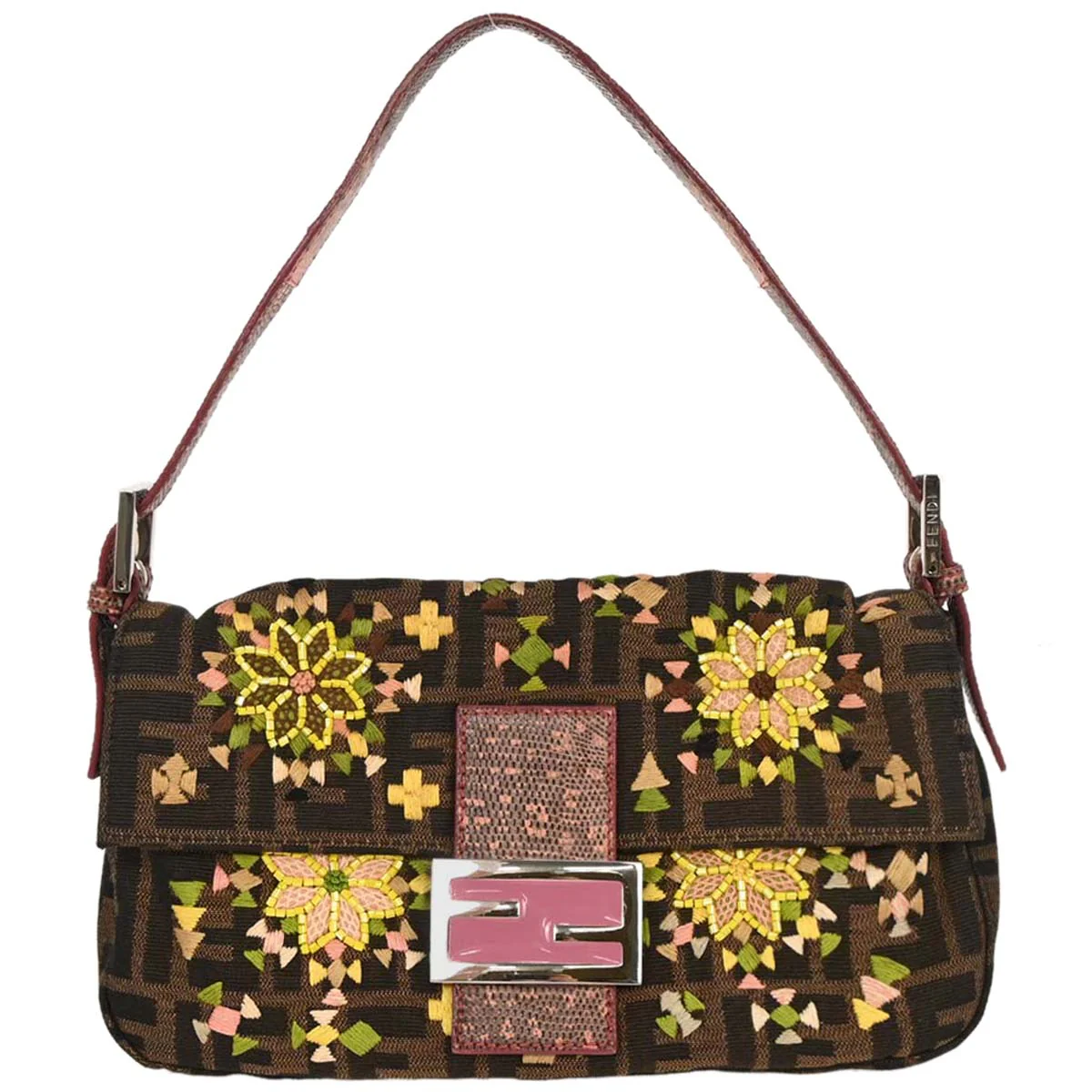 Fendi *Zucca Lizard Embroidered Baguette Handbag