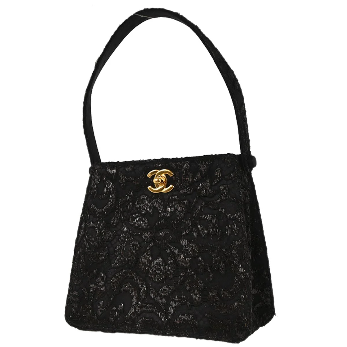 Chanel Black Satin Lace Handbag - Image 2
