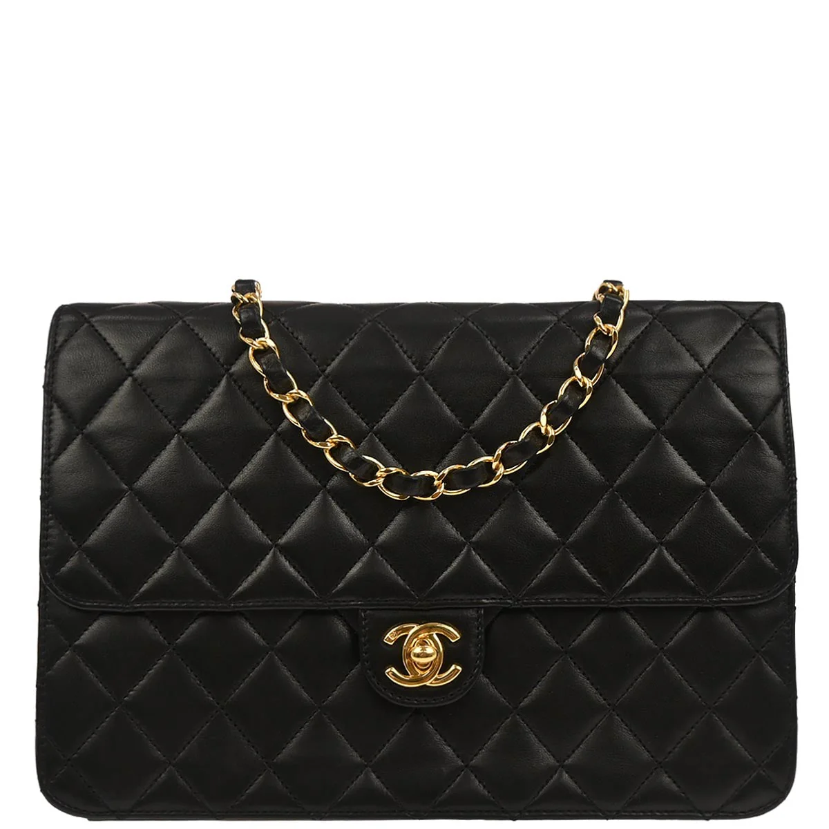 Chanel 2006-2008 Black Lambskin Turnlock Medium Half Flap Shoulder Bag