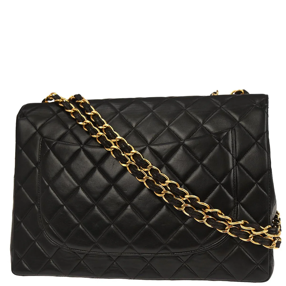 Chanel 1996-1997 Black Lambskin Jumbo Classic Flap Shoulder Bag - Image 2