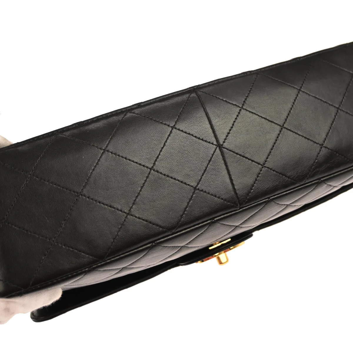 Chanel 1996-1997 Black Lambskin Jumbo Classic Flap Shoulder Bag - Image 3