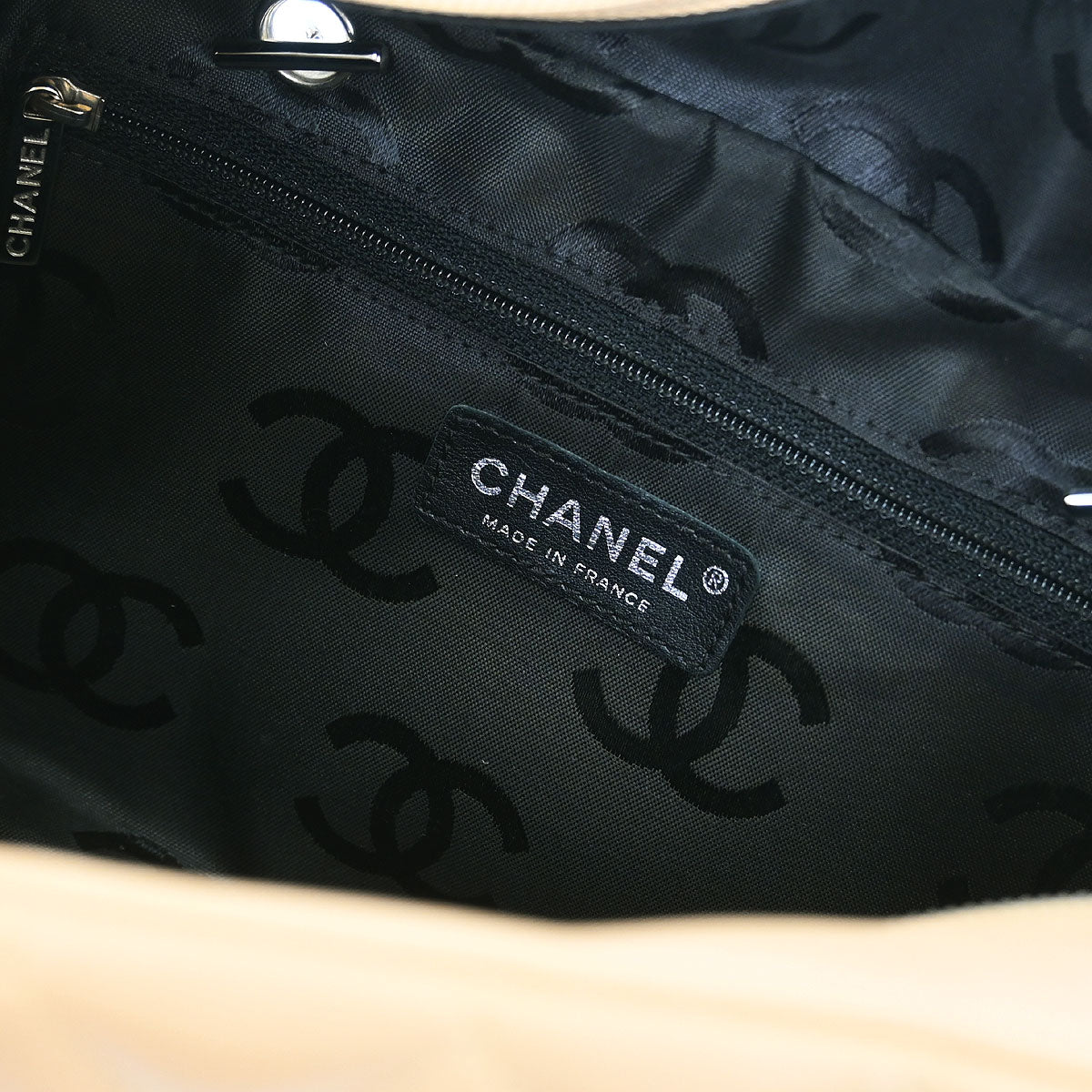 Chanel Beige Black Calfskin Cambon Ligne Bowling Bag - Image 9