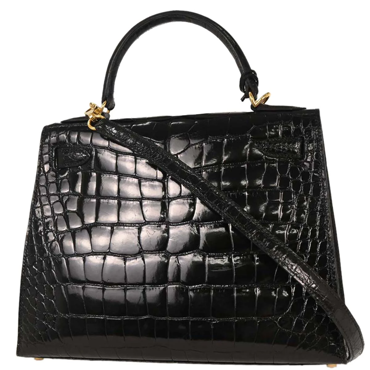 Hermes * Black Alligator Kelly 28 Sellier 2way Shoulder Handbag - Image 2