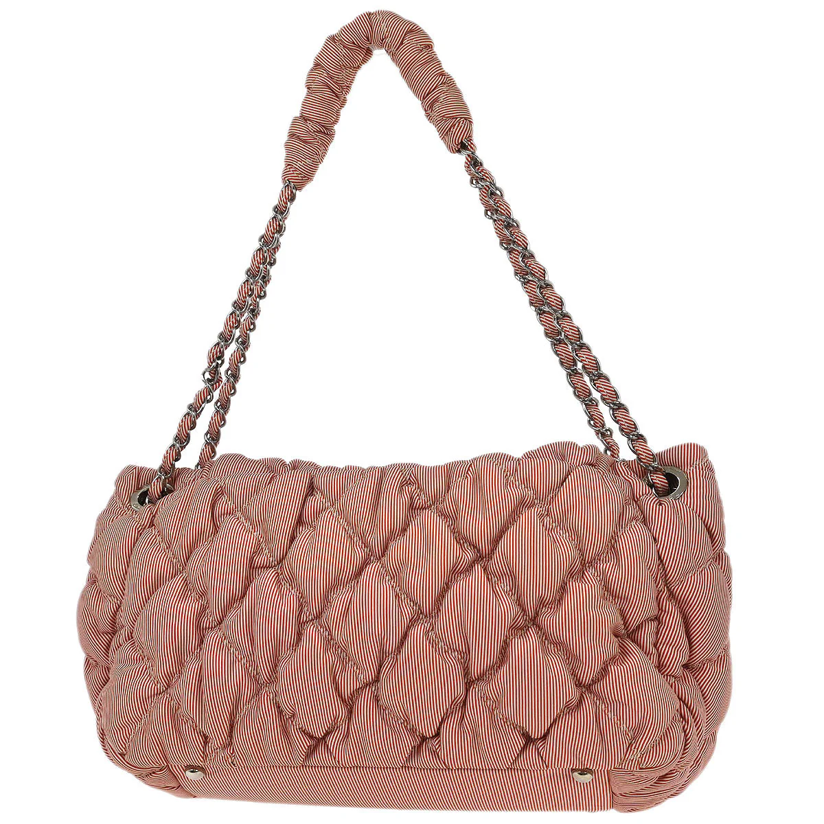 Chanel Red White Nylon Striped Bubble Quilt Accordion Flap Bag - Image 2