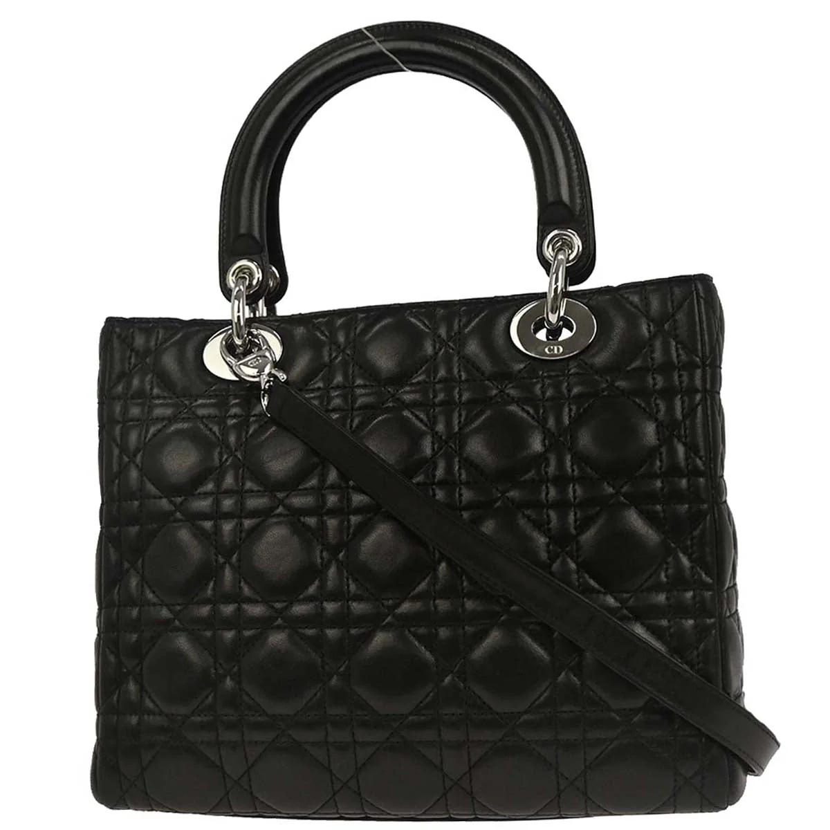 Christian Dior Black Lambskin Medium Lady Dior Cannage 2way Shoulder Handbag - Image 2