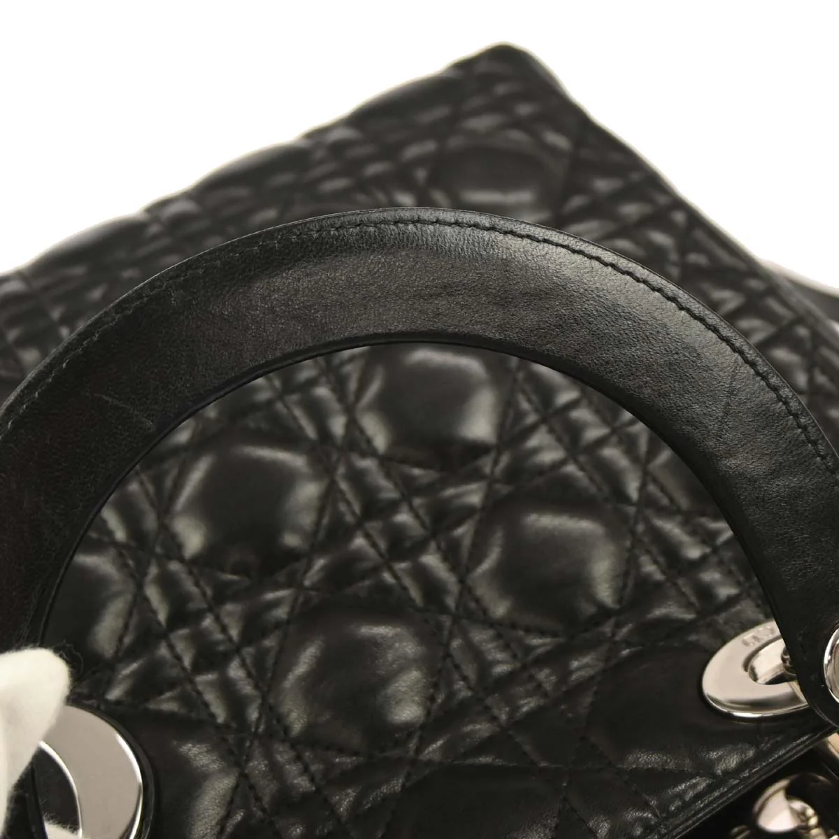 Christian Dior Black Lambskin Medium Lady Dior Cannage 2way Shoulder Handbag - Image 4