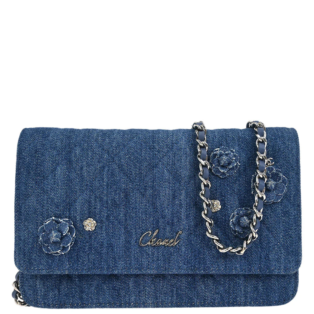 Chanel 2019 Blue Denim Camellia WOC Wallet on Chain Bag
