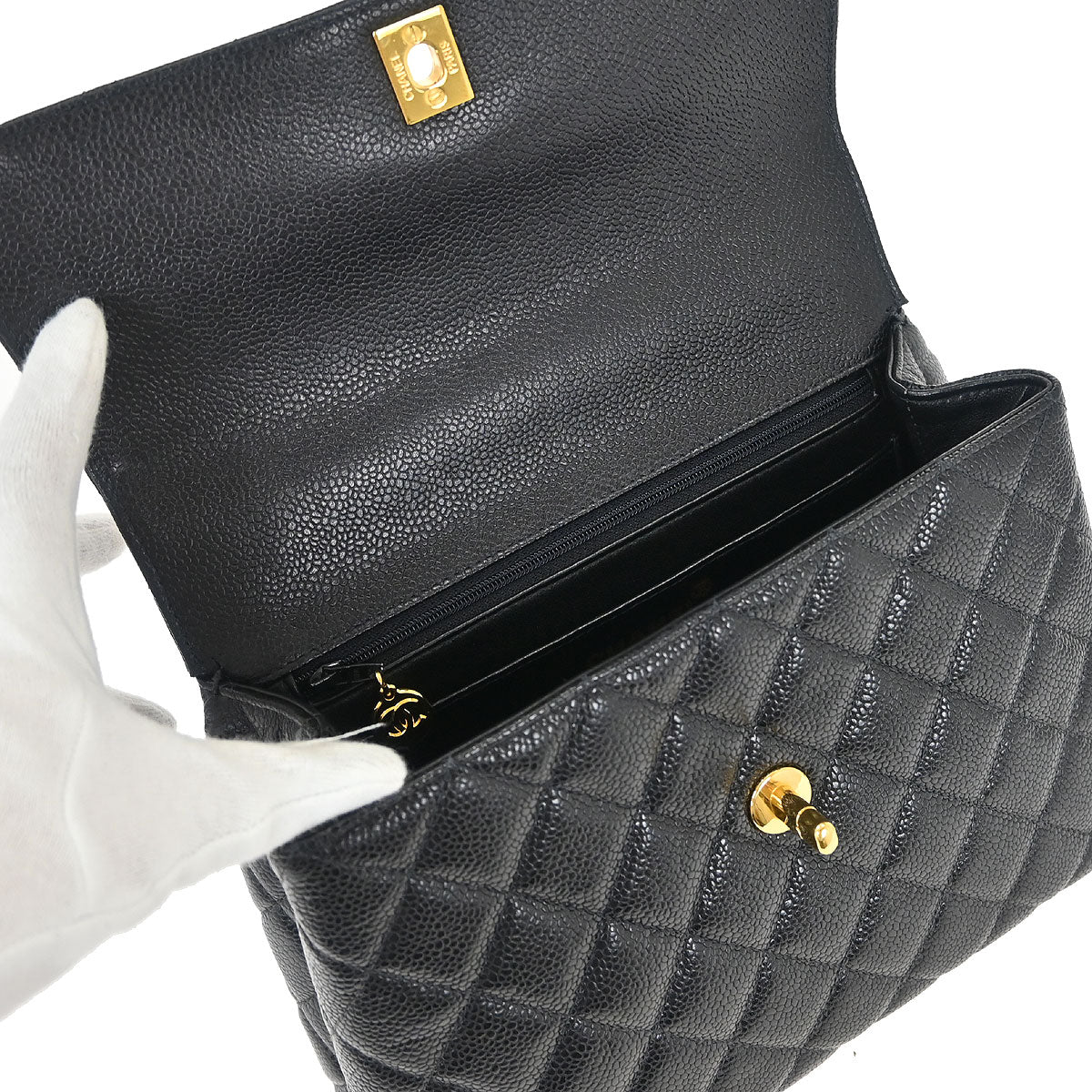 Chanel 1996-1997 Black Caviar Kelly Top Handle Handbag - Image 7