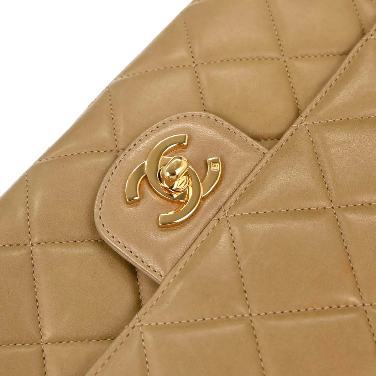 Chanel 1994-1996 Beige Lambskin Medium Single Flap Shoulder Bag - Image 4