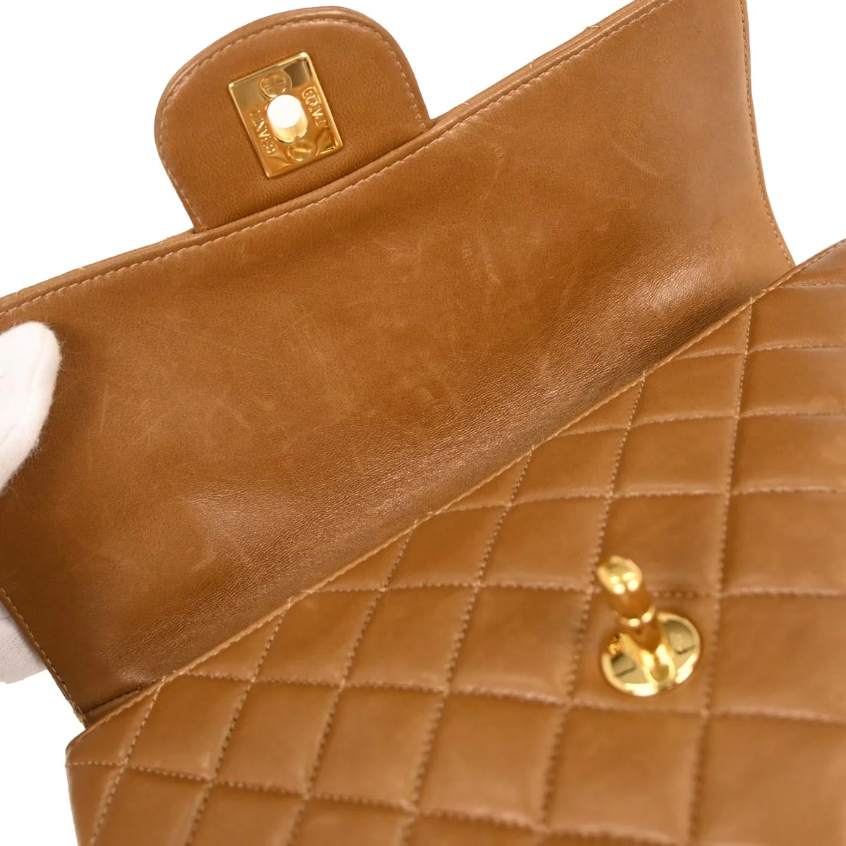 Chanel 1994-1996 Brown Lambskin Double Sided Flap Handbag - Image 7