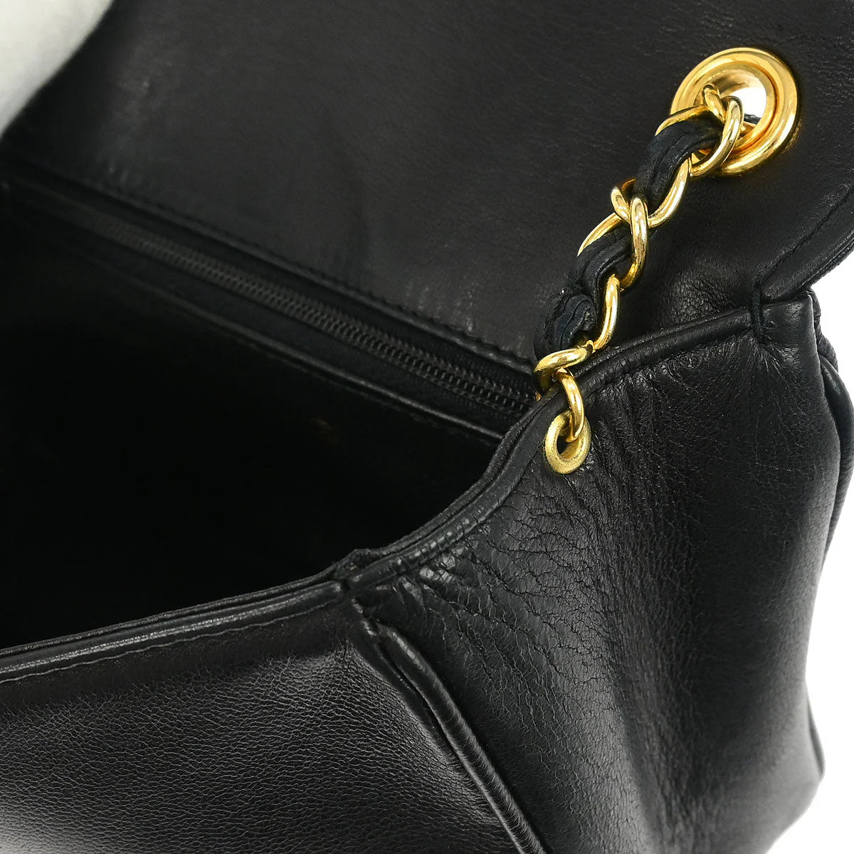 Chanel 1986-1988 Black Lambskin Full Flap Shoulder Bag - Image 9