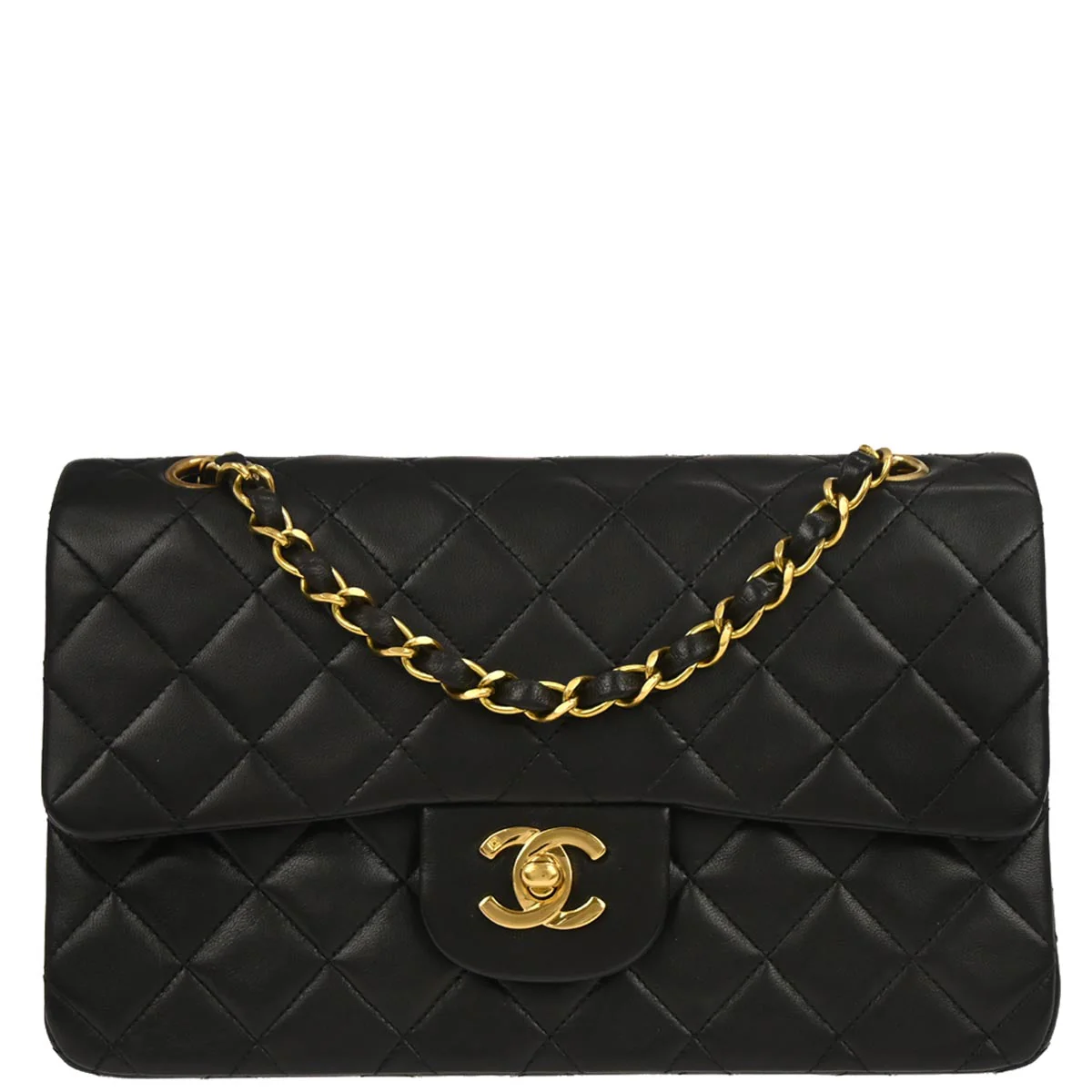 Chanel 1994-1996 Black Lambskin Small Classic Double Flap Shoulder Bag