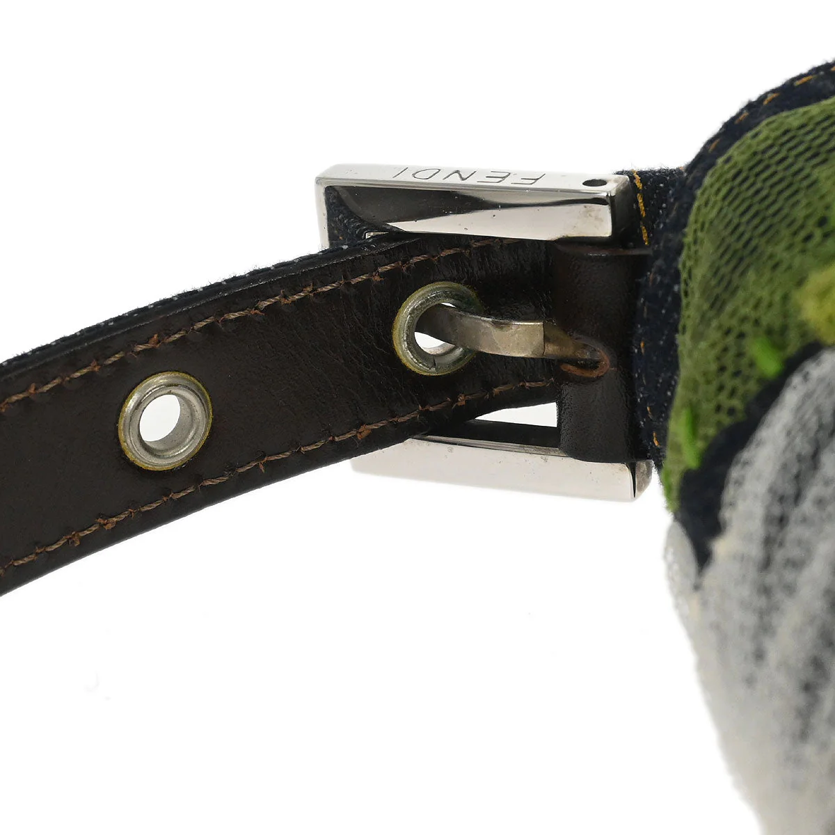 Fendi Navy Denim Floral Baguette Handbag - Image 4