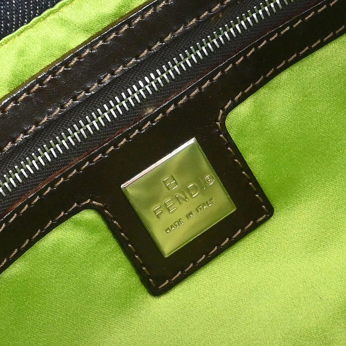 Fendi Navy Denim Floral Baguette Handbag - Image 9