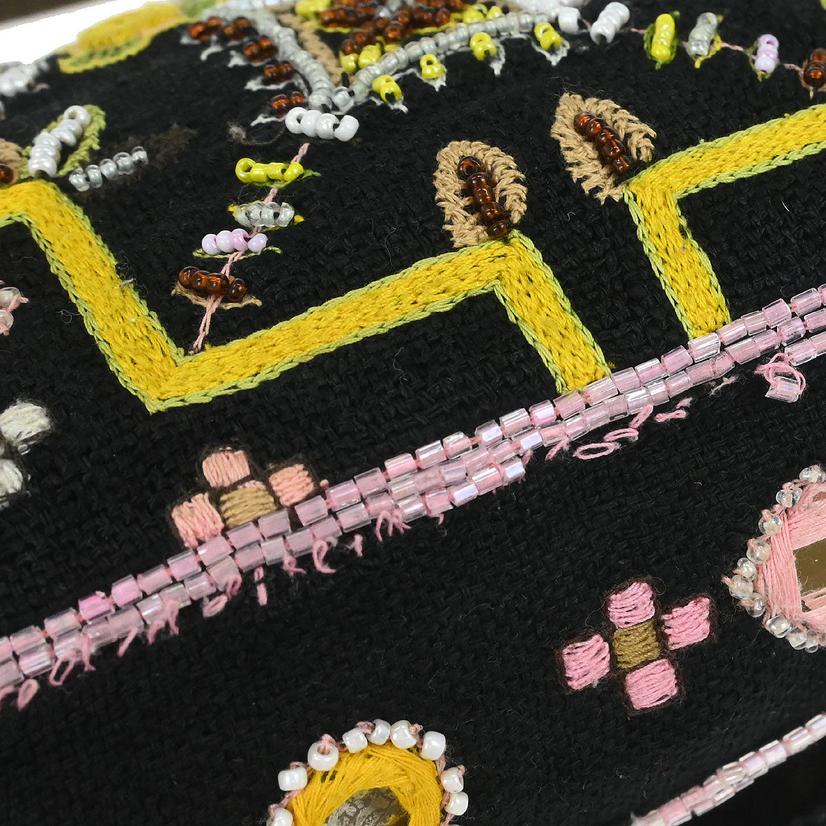 Fendi Black Cotton Beaded Embroidered Baguette Handbag - Image 3