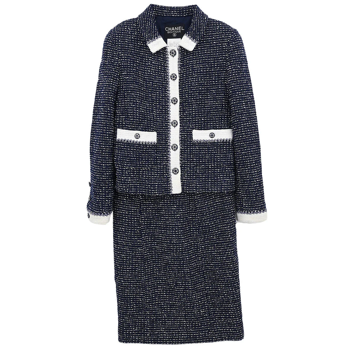 Chanel 1996 Setup Suit Jacket Skirt Tweed Navy  #38