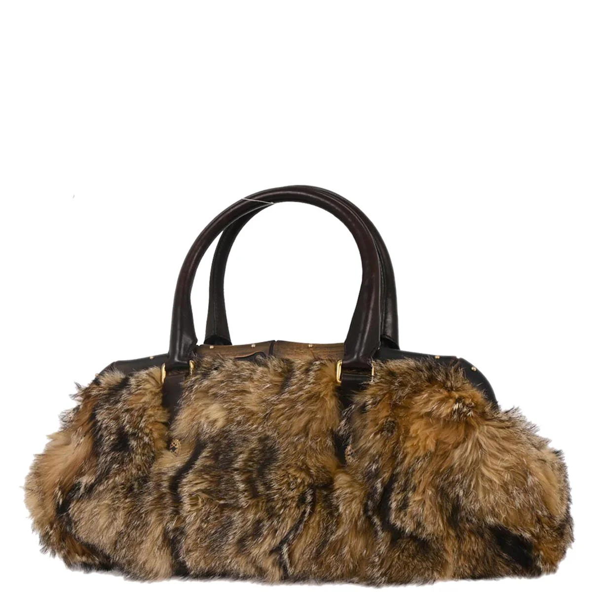 Gucci * Brown Fur Bamboo Handbag - Image 2