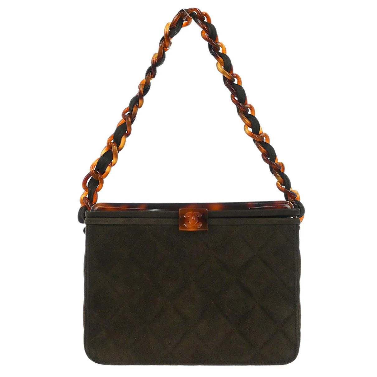 Chanel 1996-1997 Brown Suede Acrylic Chain Handbag
