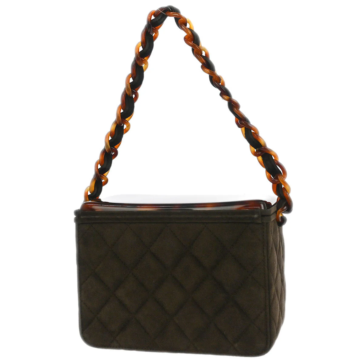 Chanel 1996-1997 Brown Suede Acrylic Chain Handbag - Image 2