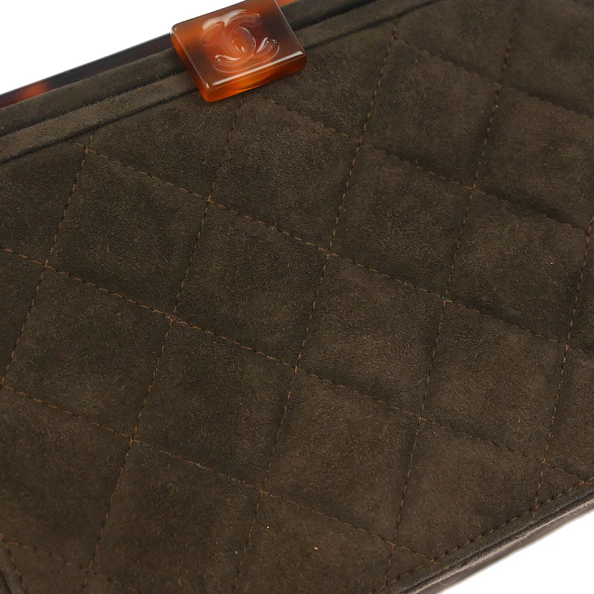 Chanel 1996-1997 Brown Suede Acrylic Chain Handbag - Image 3